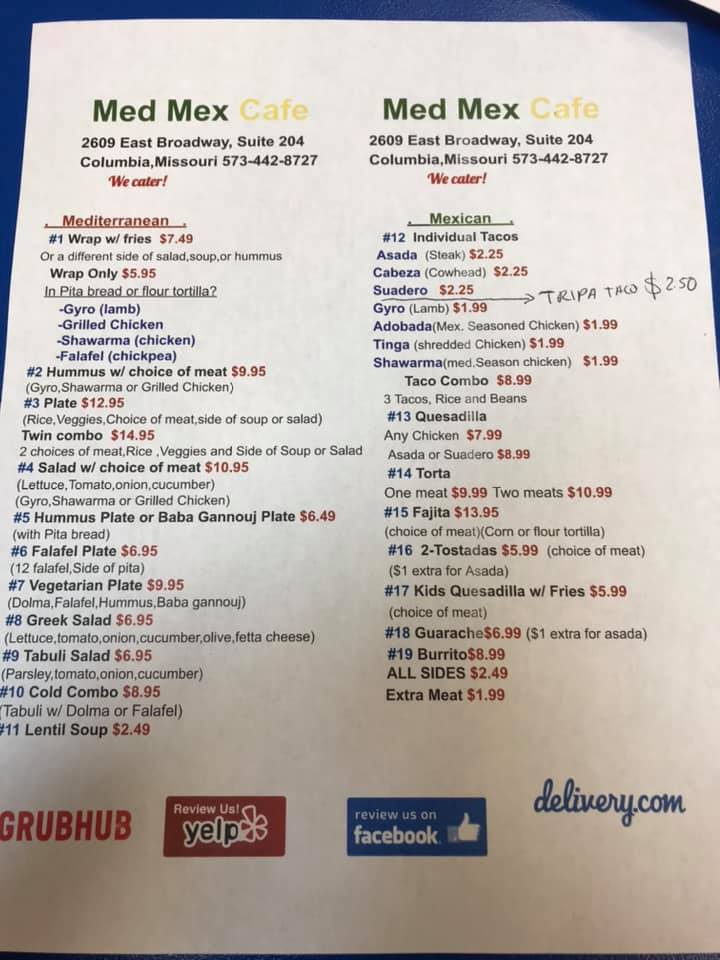 MedMex Cafe full menu page 1
